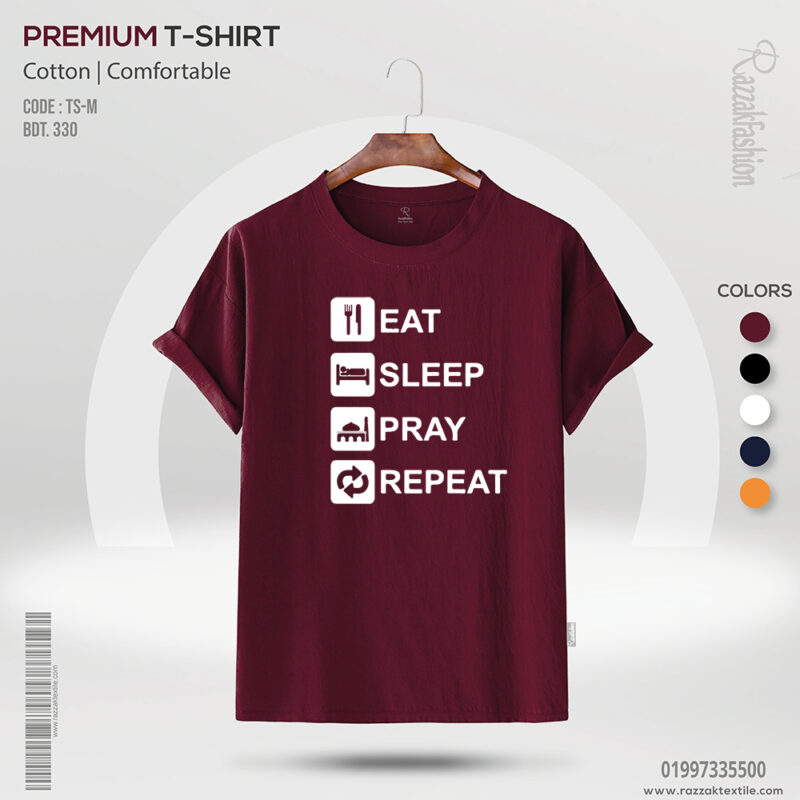 Premium Quality Cotton T-Shirt (Eat Sleep Pray Repeat) - Image 4
