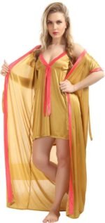 Satin Plain Short Nighty With Long Robe - Image 2