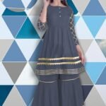 Golden lace fitted Work Kameez and Palazzo Set for woman