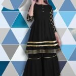 Golden lace fitted Work Kameez and Palazzo Set for woman