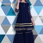 Golden lace fitted Work Kameez and Palazzo Set for woman