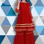 Golden lace fitted Work Kameez and Palazzo Set for woman