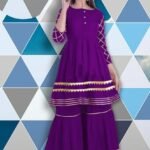 Golden lace fitted Work Kameez and Palazzo Set for woman
