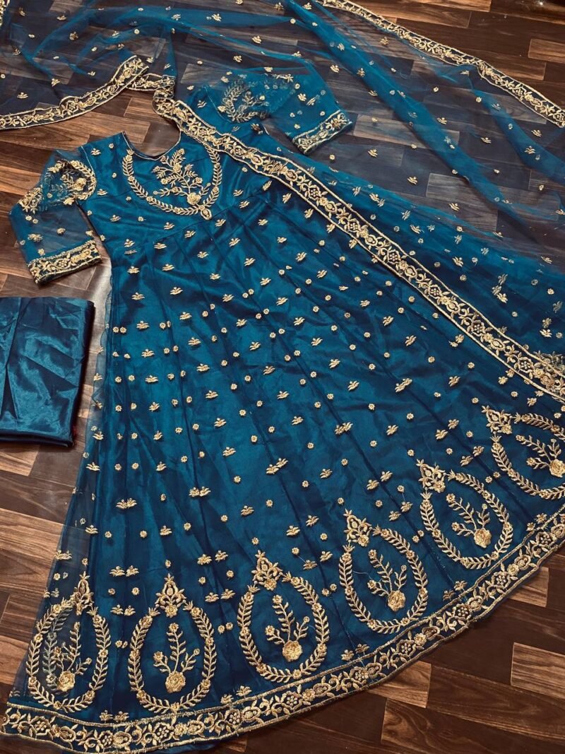 New Heavy Organza Fabric Butter Fly inner Embroidery Semi-Stitched Salwar Suit - Image 2