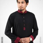 Premium Quality Solid Color Luxury Design Contrast Black Panjabi