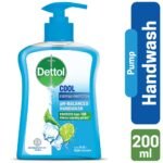 Dettol Handwash Cool 200ml Pump, pH-Balanced Liquid Soap with Menthol
