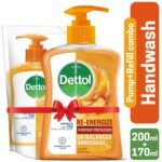 Dettol Handwash Pump & Refil Comb0 170ml + 200 ml Re-Energize, pH-Balanced Liquid Soap formula