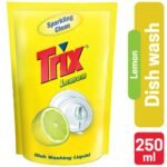 Trix Dishwashing Liquid 250ml Refill Lemon Fragrance for Scratch-Free Sparkling Clean Dishes, removes grease stains with power-rich thick foam