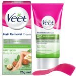 Veet Hair Removal Cream 25gm Dry Skin for Body & Legs, Get Salon-like Silky Smooth Skin with 5 in 1 Skin Benefits