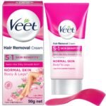 Veet Hair Removal Cream 50gm Normal Skin for Body & Legs, Get Salon-like Silky Smooth Skin with 5 in 1 Skin Benefits