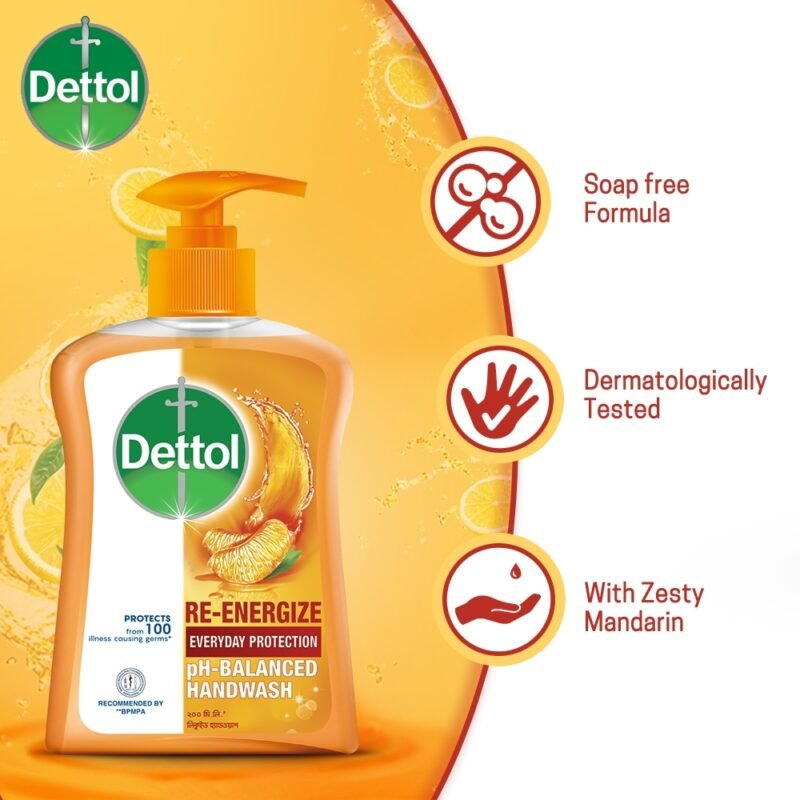 Dettol Handwash Re-energize 200ml Pump, pH-Balanced Liquid Soap formula - Image 2
