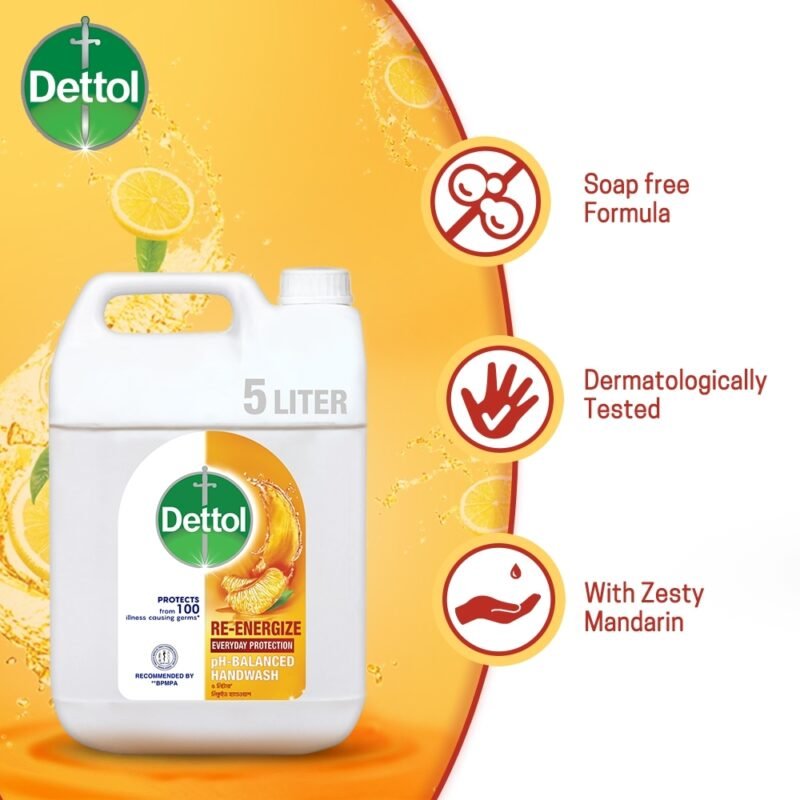 Dettol Handwash Re-Energize 5L Mega Refill Super Saver Pack, pH-Balanced Liquid Soap formula - Image 2