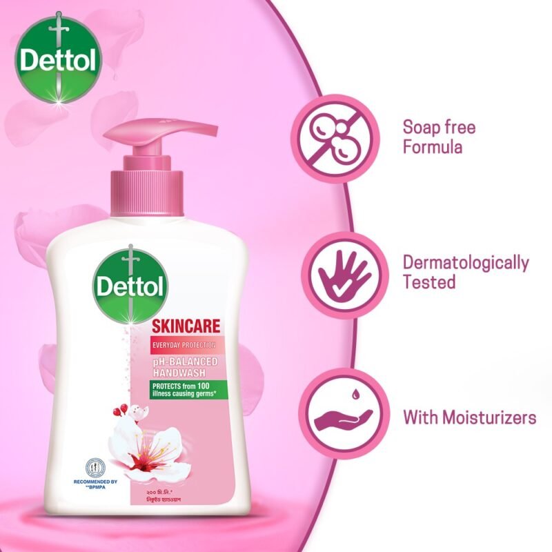 Dettol Handwash Skincare 200ml Pump, pH-Balanced Liquid Soap with Moisturizers - Image 2