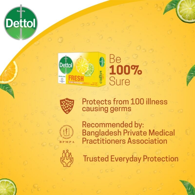Dettol Soap Citrus Fresh 125gm Bathing Bar, Soap with Orour Protection - Image 2