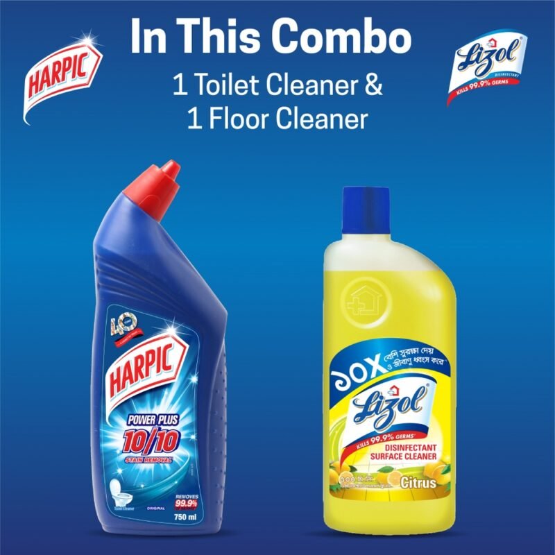 Harpic Toilet Cleaner 750ml and Lizol Citrus 500 ml Double Surokkha - Image 2
