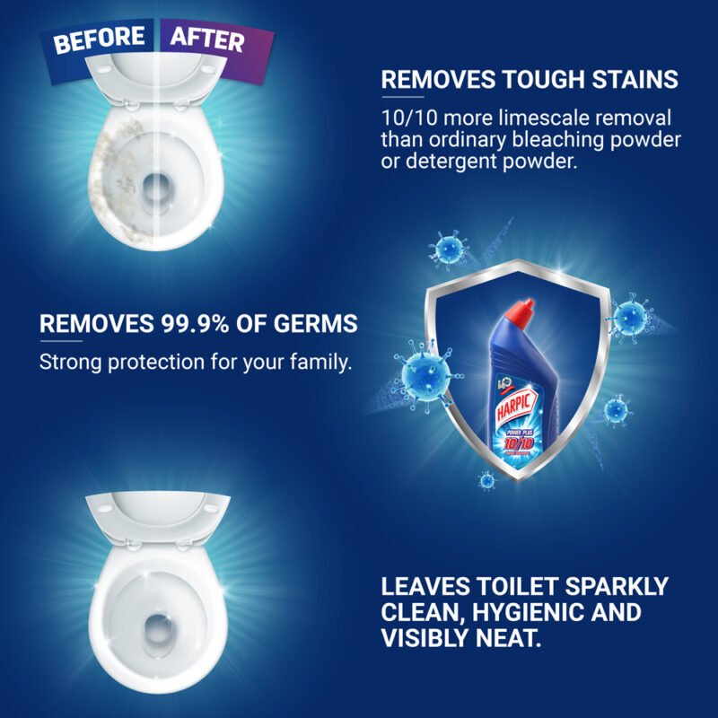 Harpic Toilet Cleaner Liquid 200ml Original Power Plus 10/10 Stain Remover - Image 2