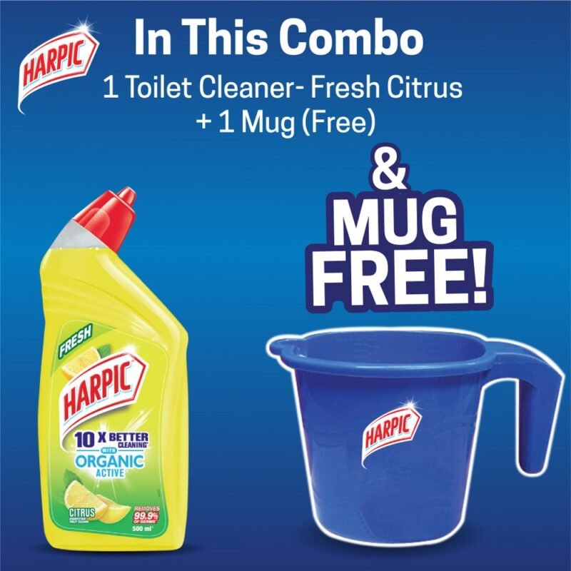 Harpic Toilet Cleaner Liquid Fresh Citrus Fragrance 500ml Free Mug with Organic Active for 10X Better Cleaning - Image 2