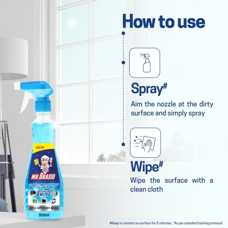 Mr. Brasso Glass & Household Cleaner Refill 350ml with Ultra Shine Formula for TV, Electronics, Fridge, Laminated Furniture, Mirror, Car Windshield - Image 2
