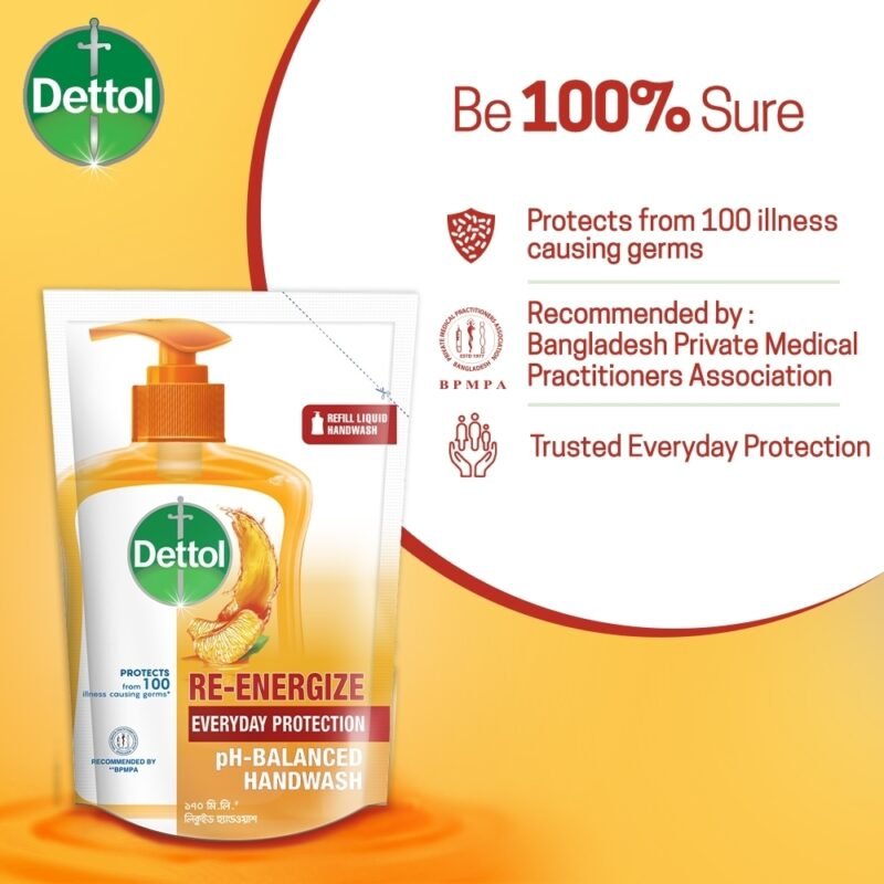 Dettol Handwash Re-energize 170ml Refill, pH-Balanced Liquid Soap formula - Image 3