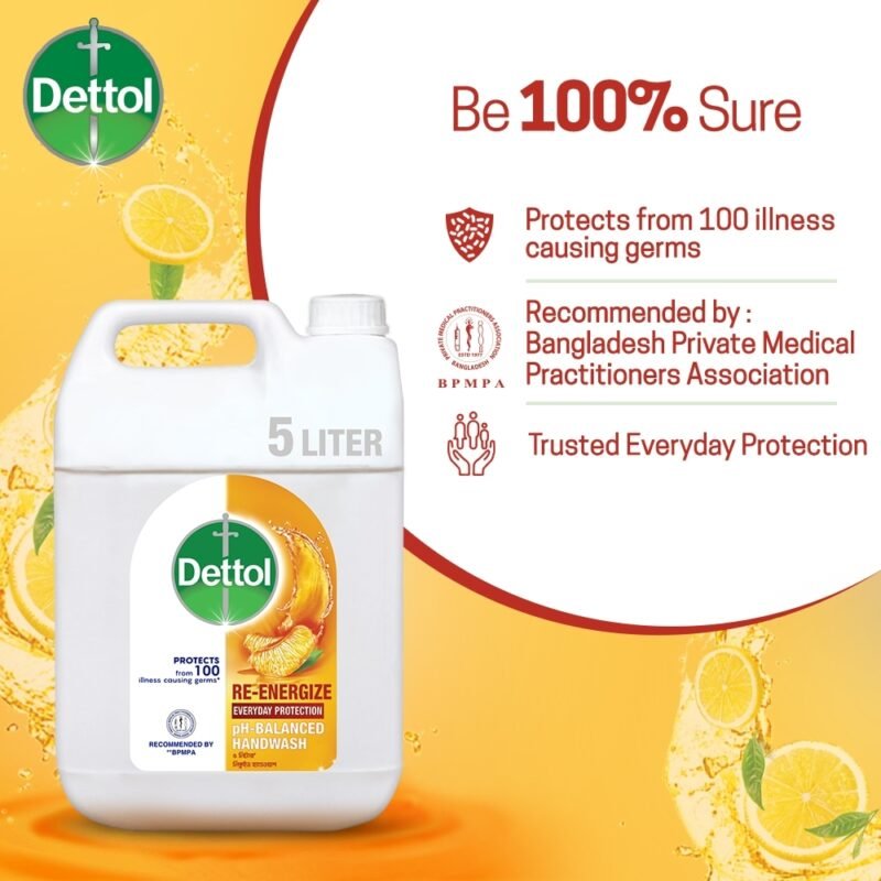 Dettol Handwash Re-Energize 5L Mega Refill Super Saver Pack, pH-Balanced Liquid Soap formula - Image 3