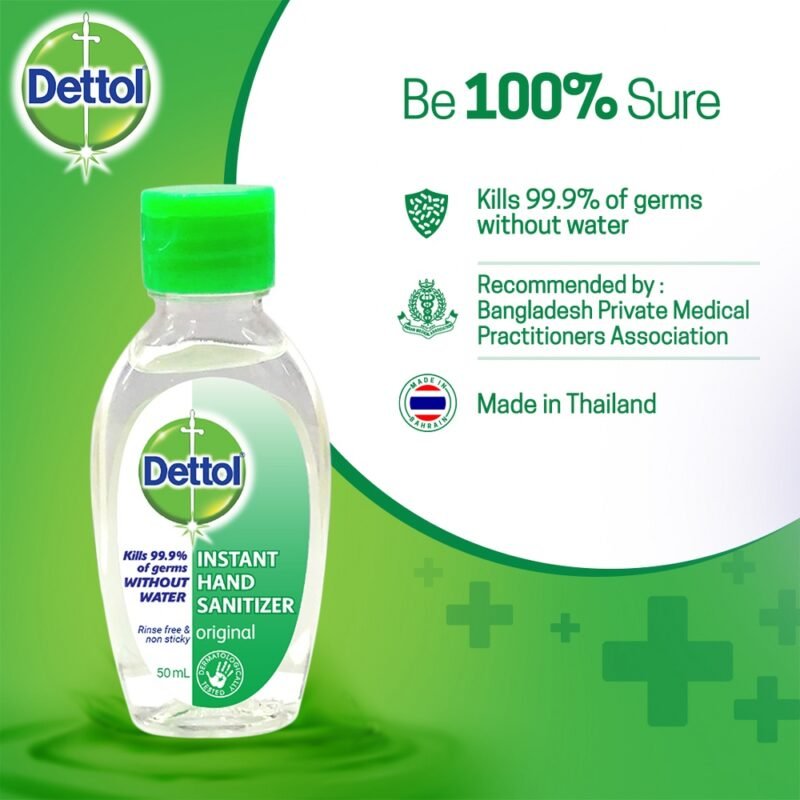 Dettol Instant Hand Sanitizer, Made in Thailand, Kills 99.9% Germs Without Water, 50ml - Image 3