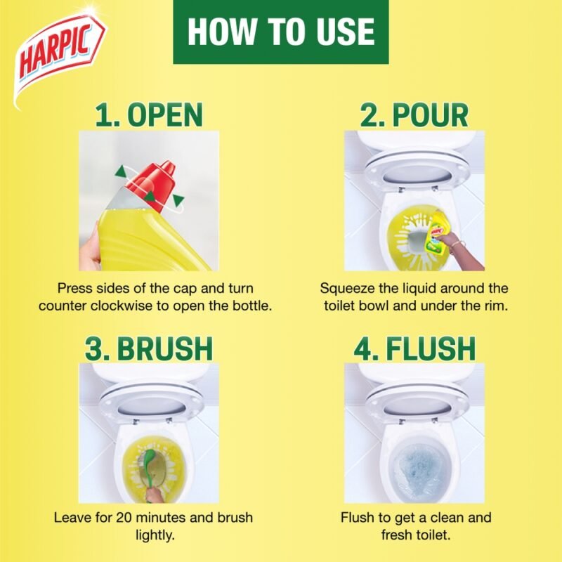 Harpic Toilet Cleaner Liquid Fresh Citrus Fragrance 500ml with Organic Active for 10X Better Cleaning - Image 3