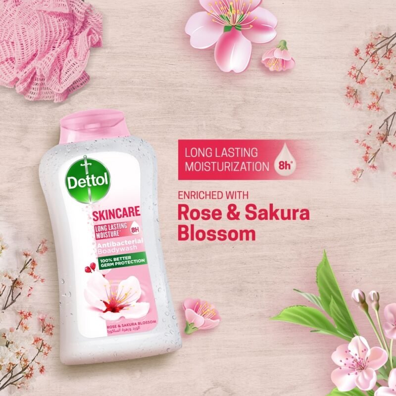 Dettol Antibacterial Body Wash Skincare Rose & Sakura Blossom with 8 Hours Long Lasting Moisture 250ml Shower Gel - Image 3