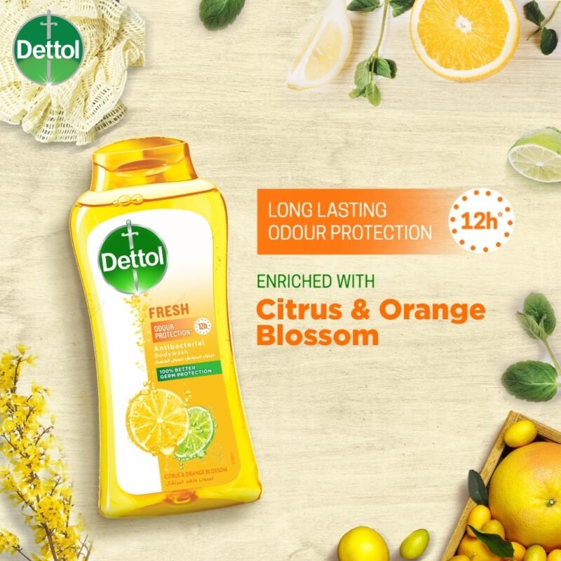 Dettol Antibacterial Body Wash Loofah Free Shower Gel Fresh Citrus & Orange Blossom with 12 Hour Odour Protection 250ml - Image 4