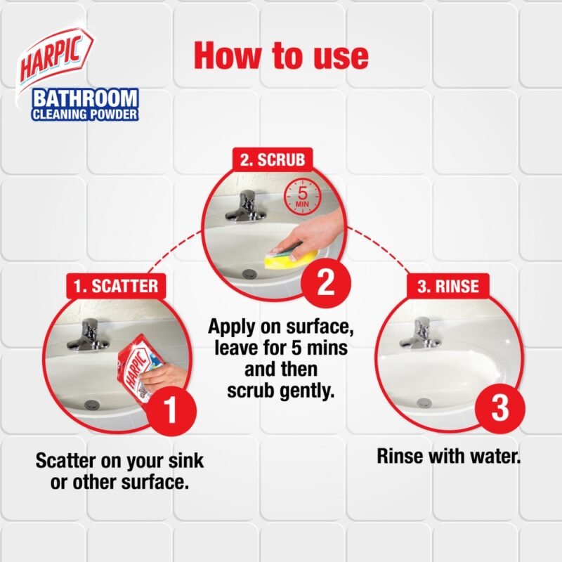 Harpic Bathroom Cleaner Powder for Floor, Basin & Tiles- 400gm - Image 4