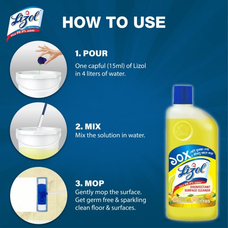 Lizol Disinfectant Floor & Surface Cleaner 500ml Citrus, Kills 99.9% Germs - Image 4