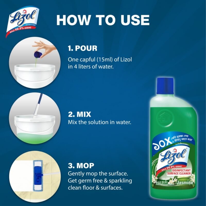 Lizol Disinfectant Floor & Surface Cleaner 500ml Jasmine, Kills 99.9% Germs - Image 4