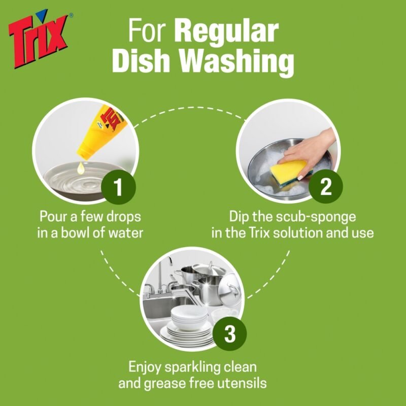 Trix Dishwashing Liquid 250ml Refill Lemon Fragrance for Scratch-Free Sparkling Clean Dishes, removes grease stains with power-rich thick foam - Image 4