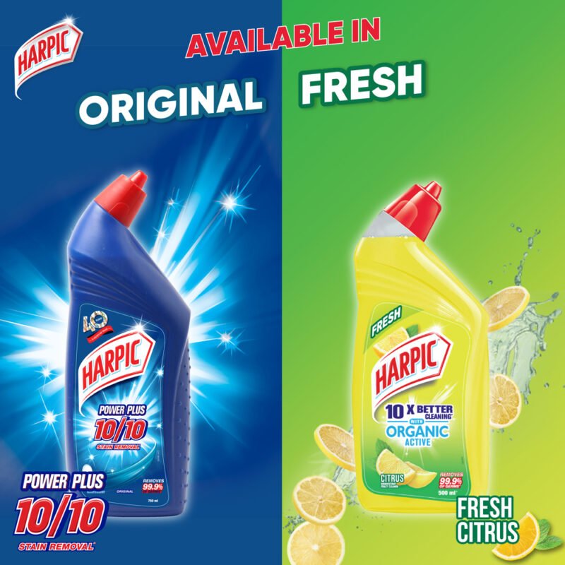 Harpic Toilet Cleaner Liquid Fresh Citrus Fragrance 500ml with Organic Active for 10X Better Cleaning - Image 5