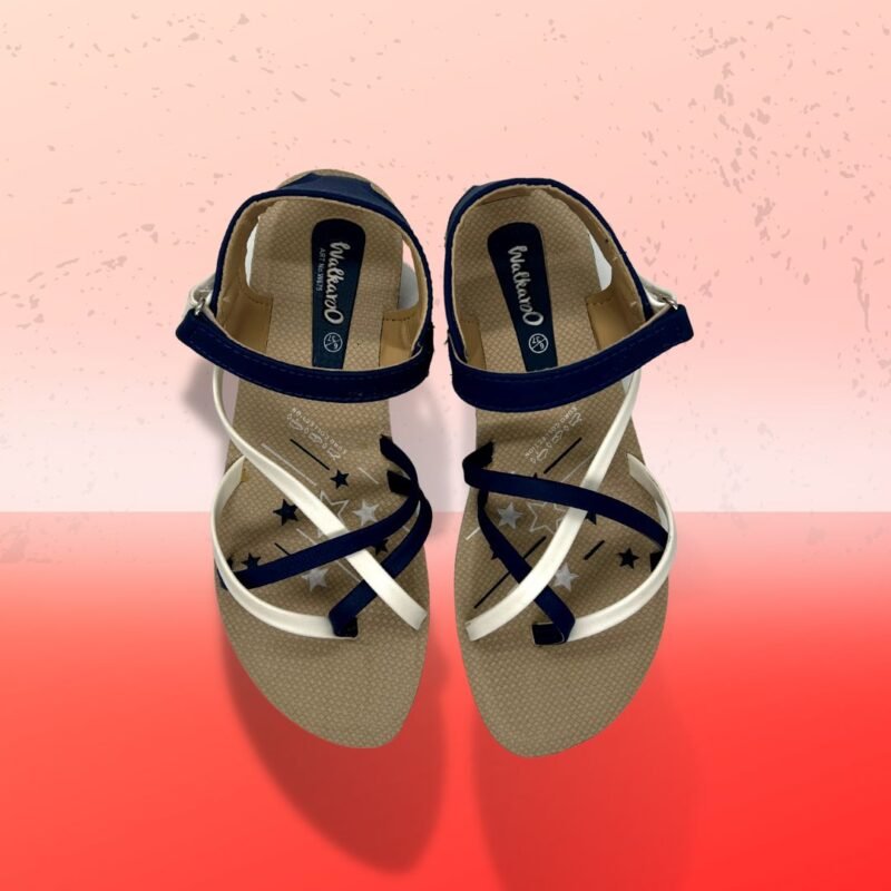 Walkaroo Ladies Criss-cross Stylish Blue and Beige Sandal - Image 3