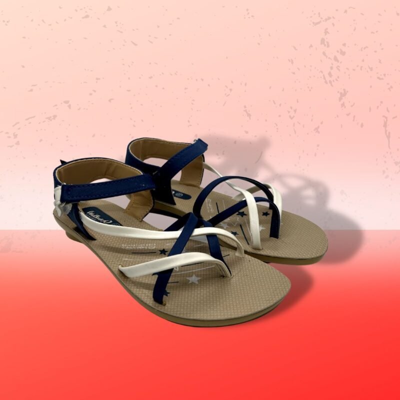 Walkaroo Ladies Criss-cross Stylish Blue and Beige Sandal - Image 2