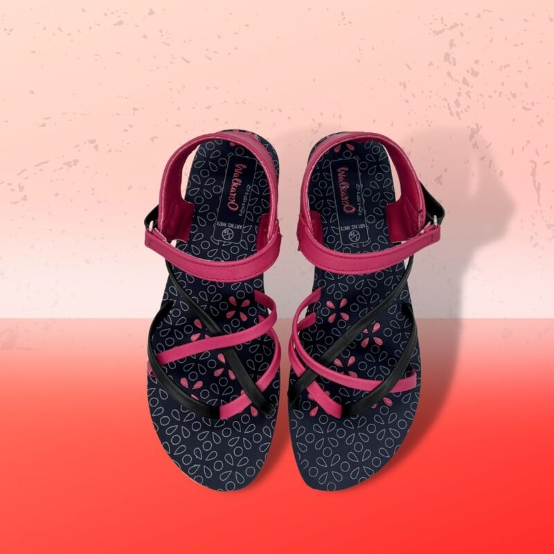 Walkaroo Ladies Criss-cross Stylish Pink and Black Sandal - Image 3