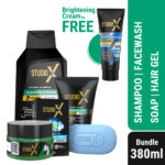 Men's Grooming Bundle Pack (Small) - Shampoo 175ml + Facewash 50ml + Soap 75g + Hair Gel 50ml (Men's Brightening Cream 30g FREE)