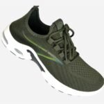 Gents Olive Color Mesh Knitting Lightweight Breathable Slip On Walking Shoes Casual Comfortable Workout Sneakers