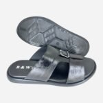 Gents Black Color Textured Slip-On Premium Leather Sandals