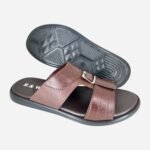 Gents Brown Color Textured Slip-On Premium Leather Sandals
