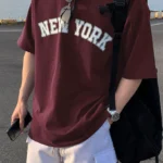 Drop Shoulder Print T-Shirt - New York - Maroon