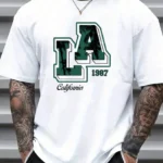 Drop Shoulder Print T-Shirt - LA - White
