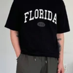Drop Shoulder Print T-Shirt - Florida - Black