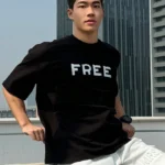 Drop Shoulder Print T-Shirt - FREE Design - Black
