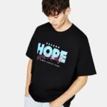 Drop Shoulder Print T-Shirt - Hope - Black