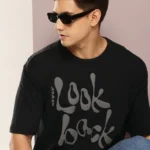 Drop Shoulder Print T-Shirt - Never Lock Back - Black