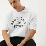 Drop Shoulder Print T-Shirt - Someplace - White