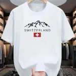 Drop Shoulder Print T-Shirt - Switzerland - White