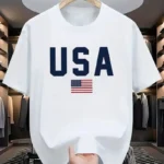 Drop Shoulder Print T-Shirt - USA - White