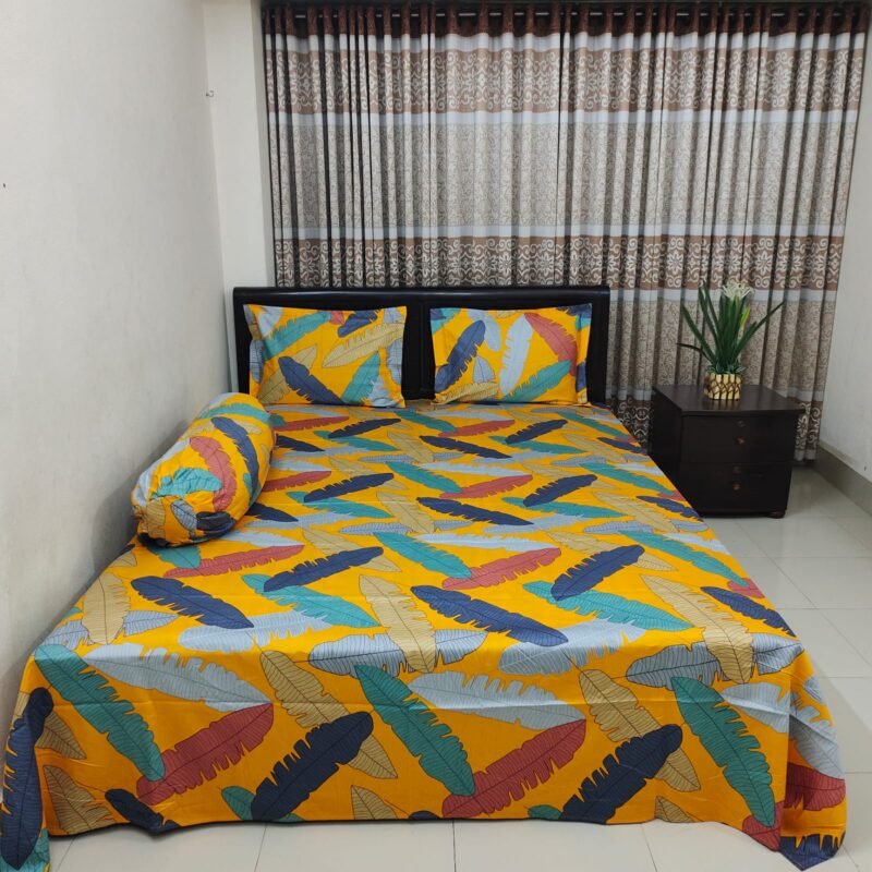 Luxury Twill Cotton Bedsheet – King Size _ Kolapata Yellow - Image 4